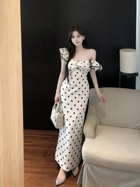 Polka Dot Double Removal Straps Hollow Out Maxi Dress